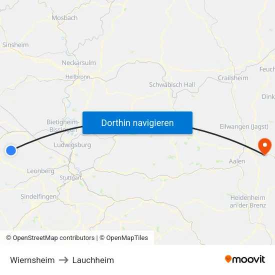 Wiernsheim to Lauchheim map