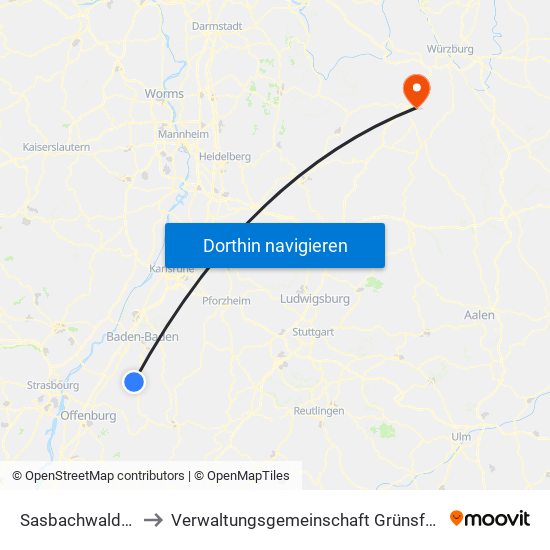 Sasbachwalden to Verwaltungsgemeinschaft Grünsfeld map
