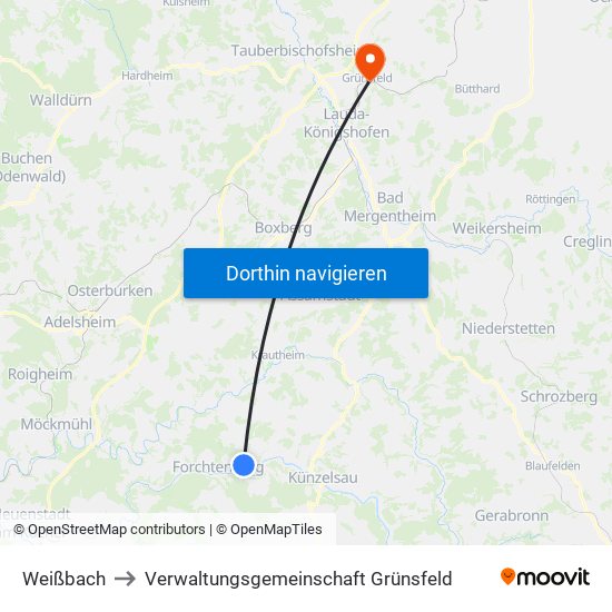 Weißbach to Verwaltungsgemeinschaft Grünsfeld map