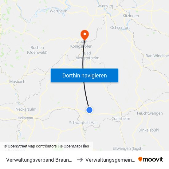 Verwaltungsverband Braunsbach-Untermünkheim to Verwaltungsgemeinschaft Grünsfeld map