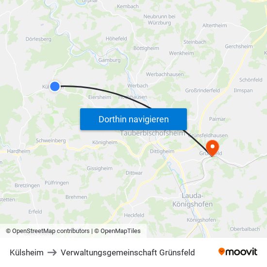 Külsheim to Verwaltungsgemeinschaft Grünsfeld map