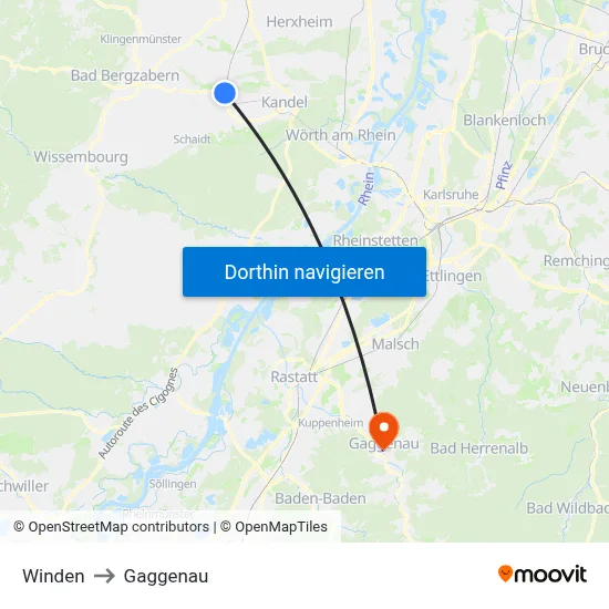 Winden to Gaggenau map