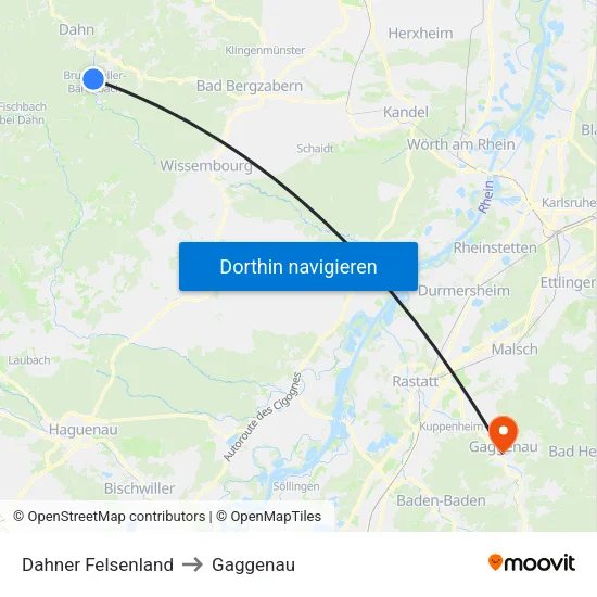 Dahner Felsenland to Gaggenau map