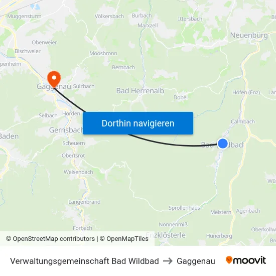 Verwaltungsgemeinschaft Bad Wildbad to Gaggenau map