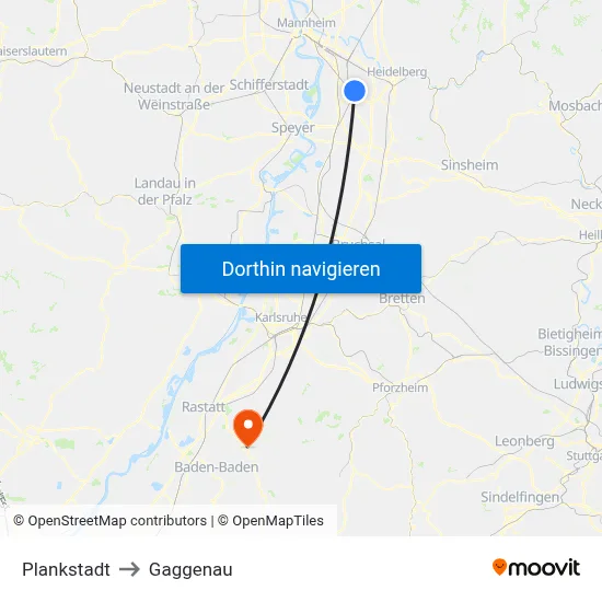 Plankstadt to Gaggenau map