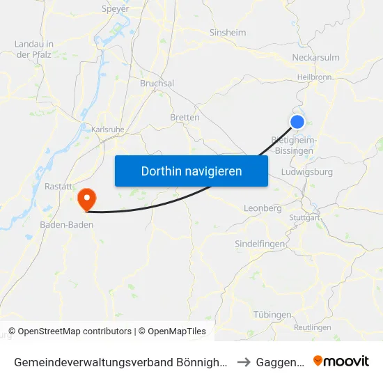 Gemeindeverwaltungsverband Bönnigheim to Gaggenau map