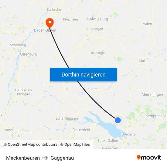 Meckenbeuren to Gaggenau map