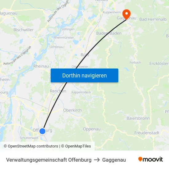 Verwaltungsgemeinschaft Offenburg to Gaggenau map