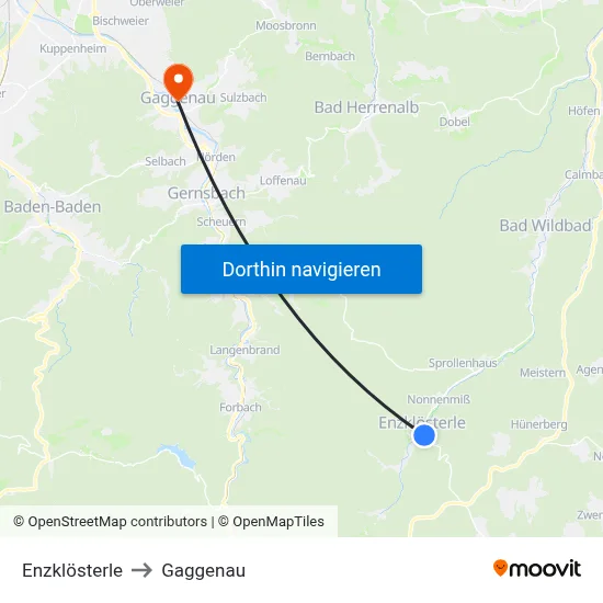 Enzklösterle to Gaggenau map