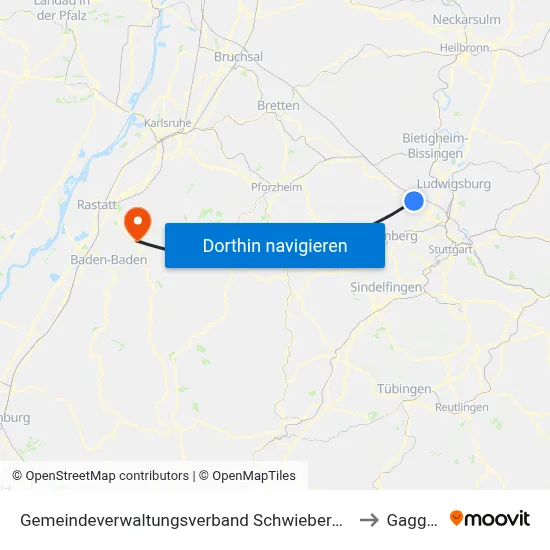 Gemeindeverwaltungsverband Schwieberdingen-Hemmingen to Gaggenau map