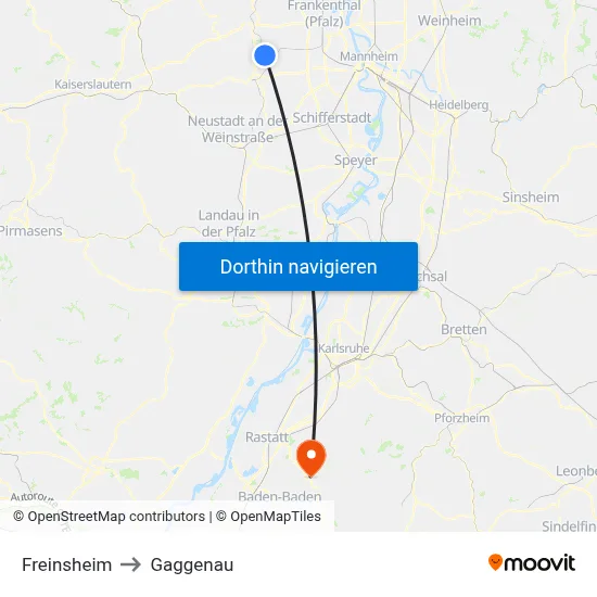 Freinsheim to Gaggenau map