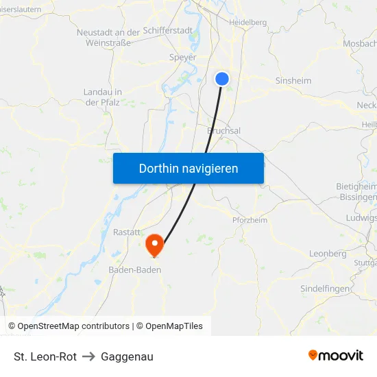 St. Leon-Rot to Gaggenau map