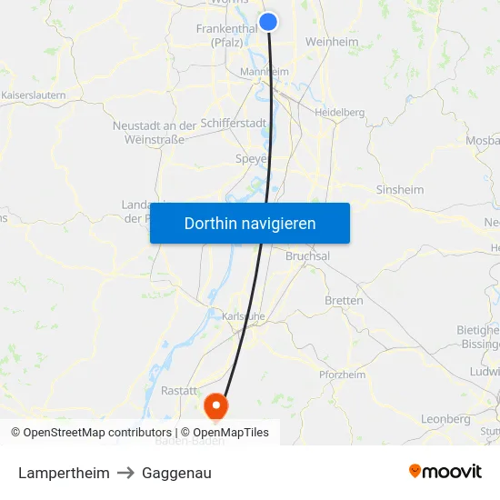 Lampertheim to Gaggenau map