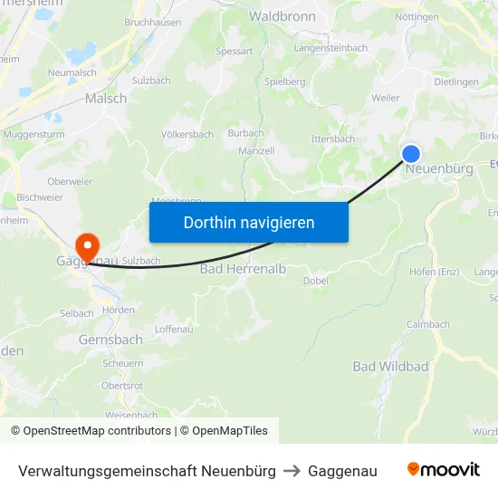 Verwaltungsgemeinschaft Neuenbürg to Gaggenau map