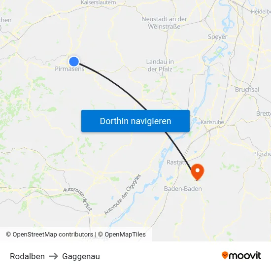 Rodalben to Gaggenau map