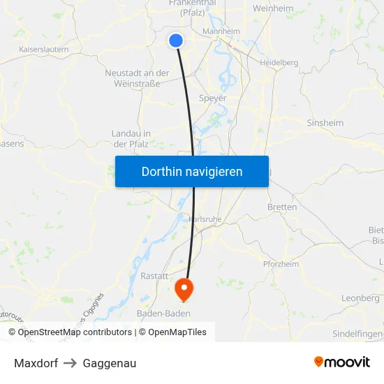 Maxdorf to Gaggenau map