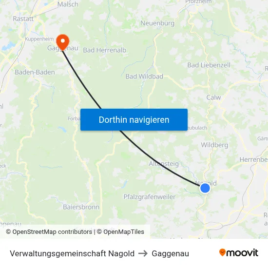 Verwaltungsgemeinschaft Nagold to Gaggenau map