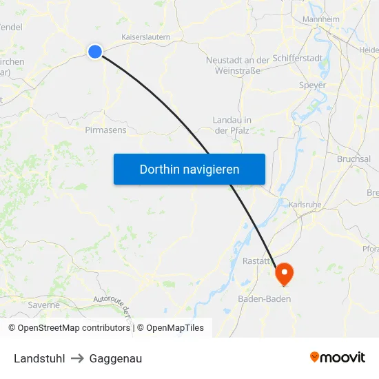 Landstuhl to Gaggenau map