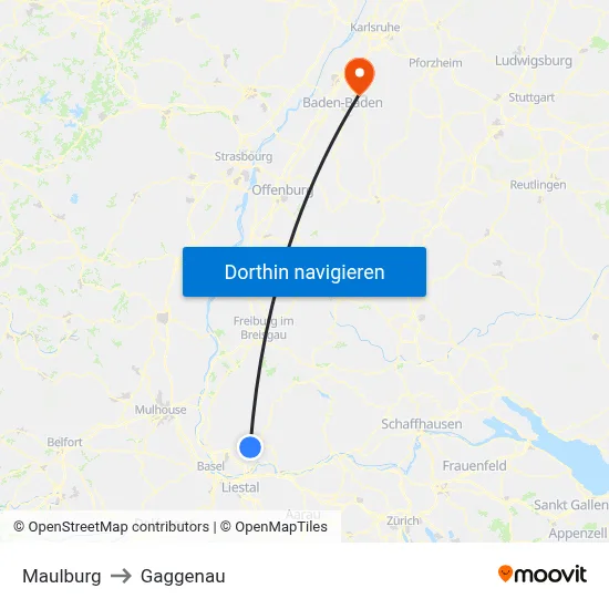 Maulburg to Gaggenau map