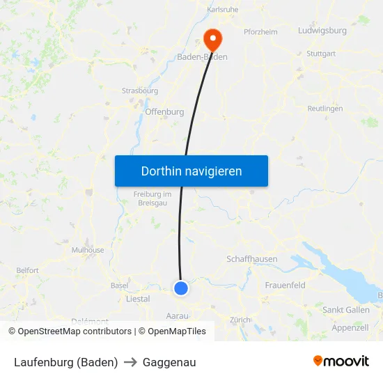 Laufenburg (Baden) to Gaggenau map