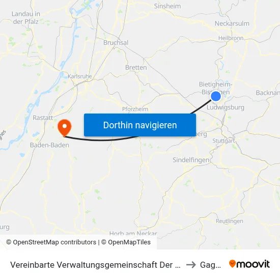 Vereinbarte Verwaltungsgemeinschaft Der Stadt Bietigheim-Bissingen to Gaggenau map