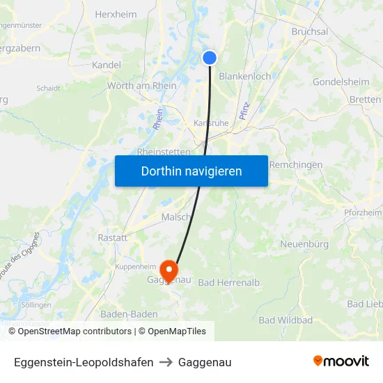 Eggenstein-Leopoldshafen to Gaggenau map