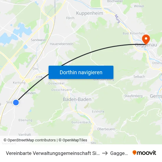 Vereinbarte Verwaltungsgemeinschaft Sinzheim to Gaggenau map