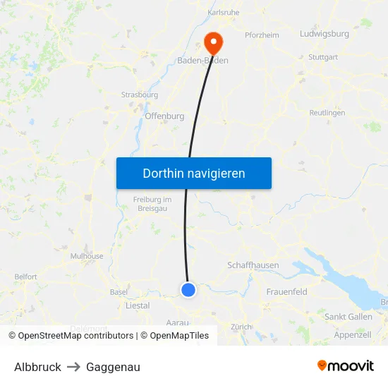 Albbruck to Gaggenau map