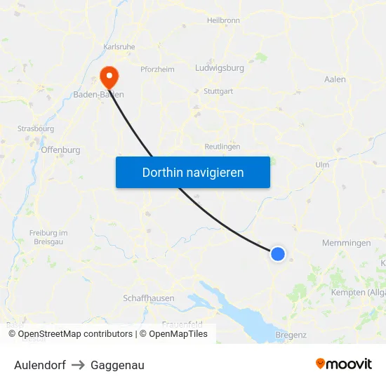 Aulendorf to Gaggenau map