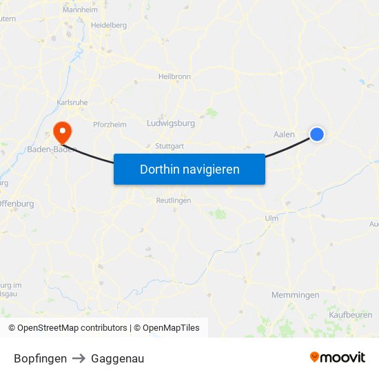 Bopfingen to Gaggenau map