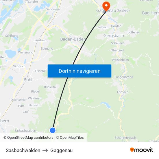 Sasbachwalden to Gaggenau map