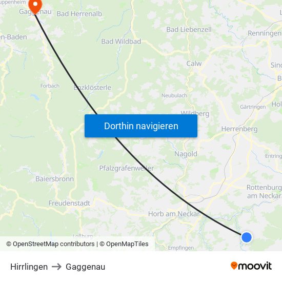 Hirrlingen to Gaggenau map