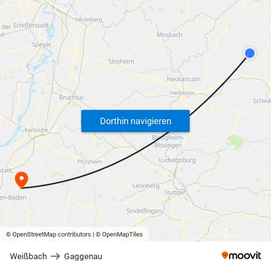 Weißbach to Gaggenau map