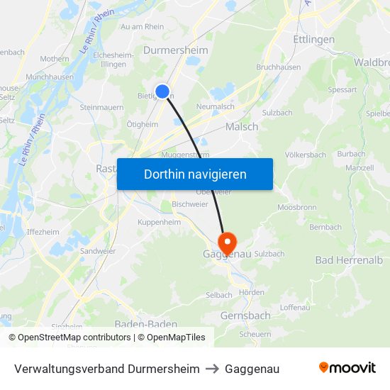 Verwaltungsverband Durmersheim to Gaggenau map