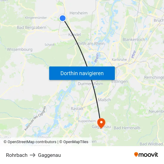 Rohrbach to Gaggenau map