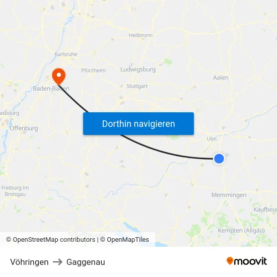 Vöhringen to Gaggenau map
