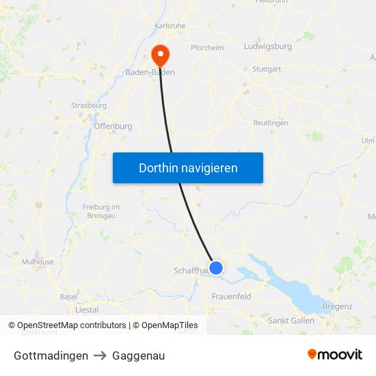 Gottmadingen to Gaggenau map