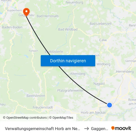 Verwaltungsgemeinschaft Horb am Neckar to Gaggenau map