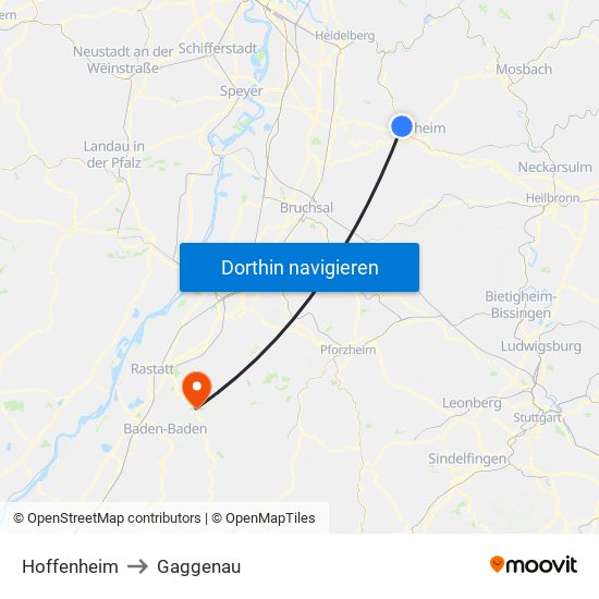 Hoffenheim to Gaggenau map