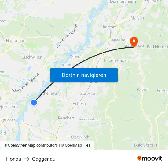 Honau to Gaggenau map