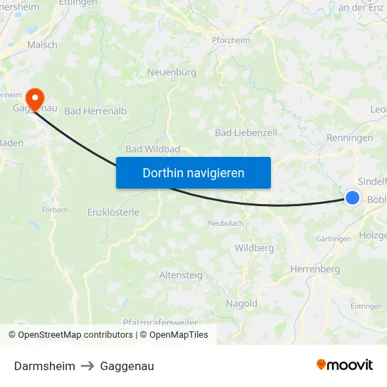 Darmsheim to Gaggenau map
