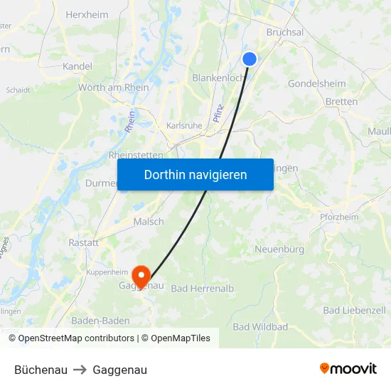 Büchenau to Gaggenau map