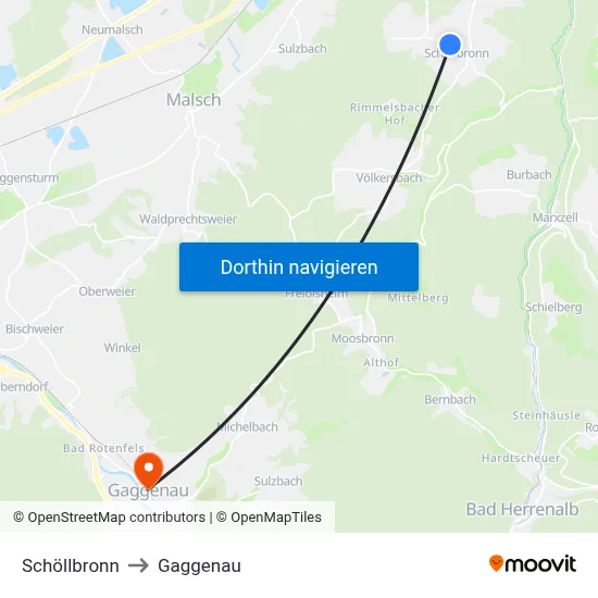 Schöllbronn to Gaggenau map