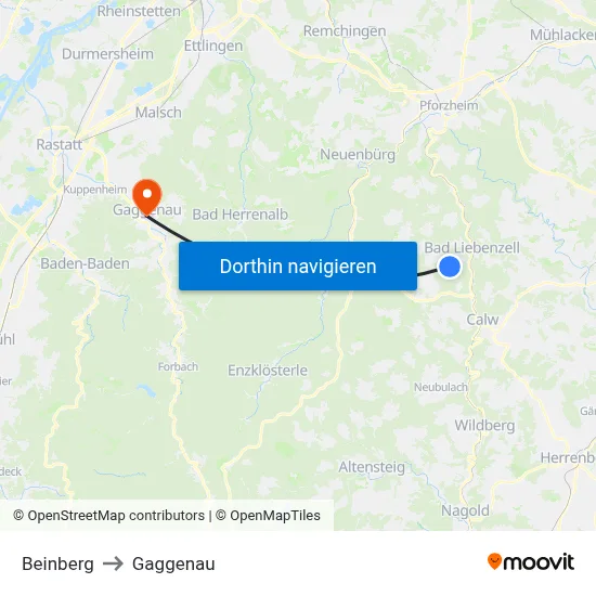 Beinberg to Gaggenau map
