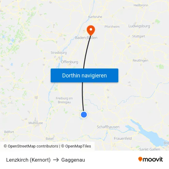 Lenzkirch (Kernort) to Gaggenau map