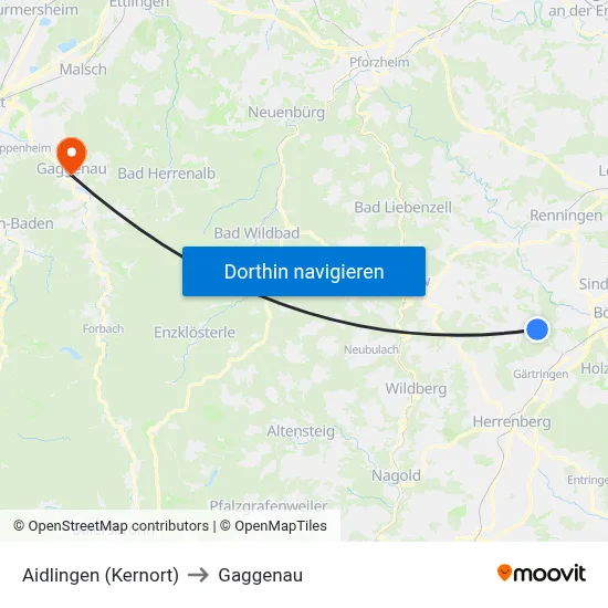 Aidlingen (Kernort) to Gaggenau map
