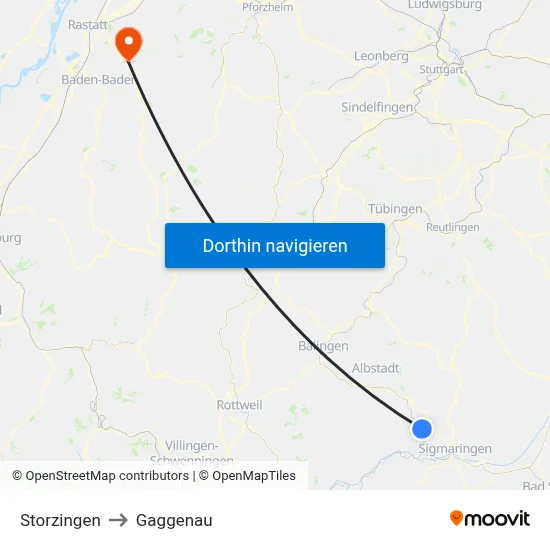Storzingen to Gaggenau map