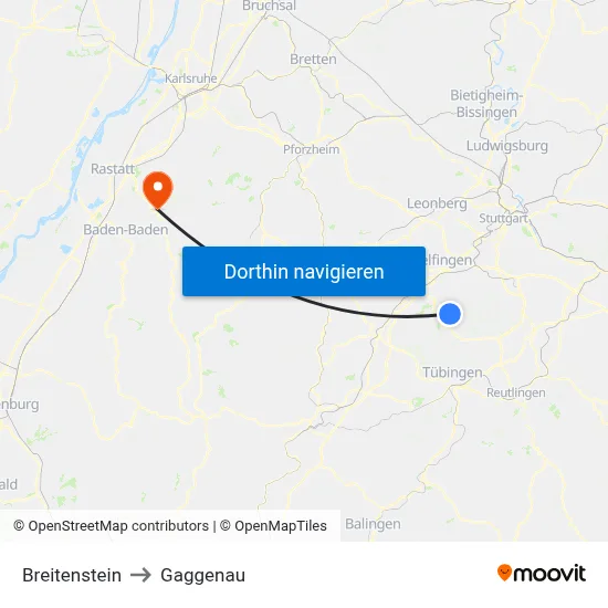 Breitenstein to Gaggenau map