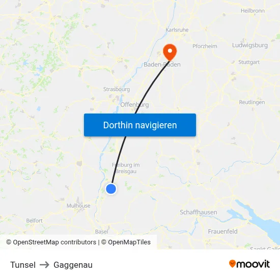 Tunsel to Gaggenau map
