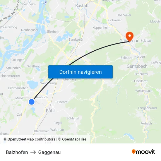 Balzhofen to Gaggenau map